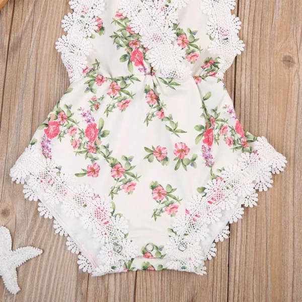 0-24months Baby Girls Summer Sleeveless Romper Floral Print Lace Patchwork Jumpsuit For Infant Girls Backless Princess Bodysuit - Image 4