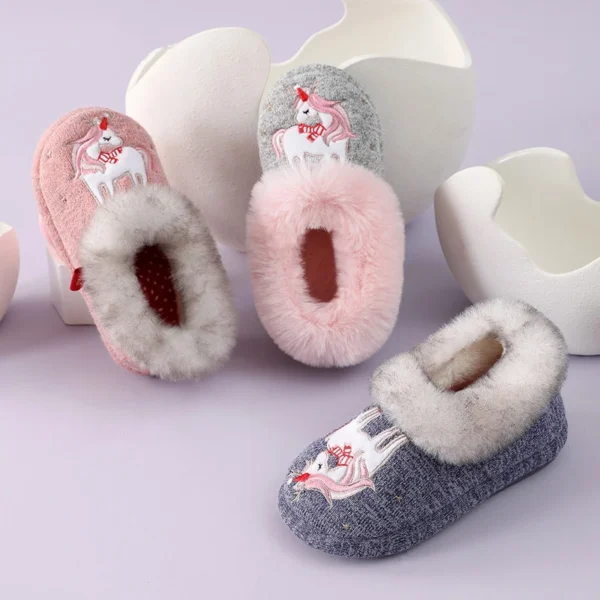 Shevalues Children Warm Plush Cotton Shoes Winter Indoor Non-slip Furry Kids Home Slippers Cute Animals Fluffy Soft Cotton Shoes - Image 4