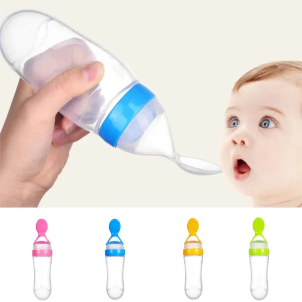 Baby Feeding Bottle With Spoon 90ml Silicone Newborn Infant Squeeze Spoon Toddler Food Supplement food Cereal Bottle Milk Feeder - Image 2