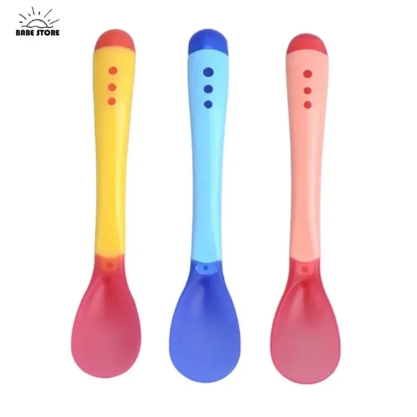 1PC Baby Spoon Heat Sensitive Temperature Sensing Spoon Suitable for Children's Silicone Head Feeding Baby Tableware - Image 5