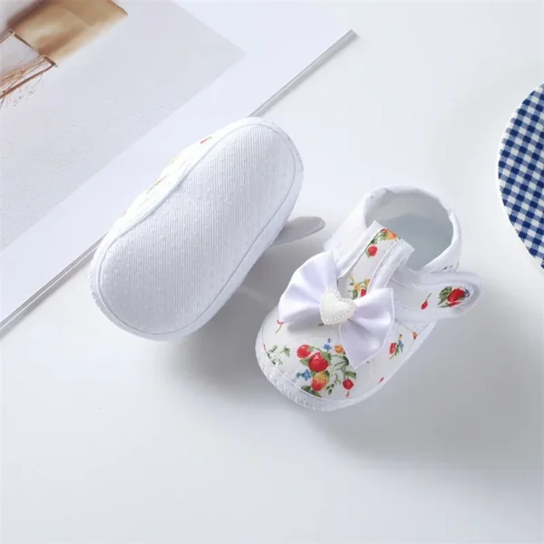 0-18months Baby Girls Flat Shoes Soft Sole Bowknot Flower Print Non-Slip Shoes For Infant Girls Indoor Outdoor First Walkers - Image 2