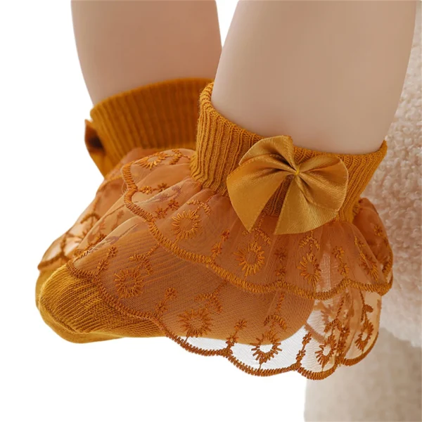 Pudcoco Infant Baby Girls Ruffle Lace Socks, Super Soft Infant Ankle Socks Princess Dress Socks with Bow 3M-2T - Image 3