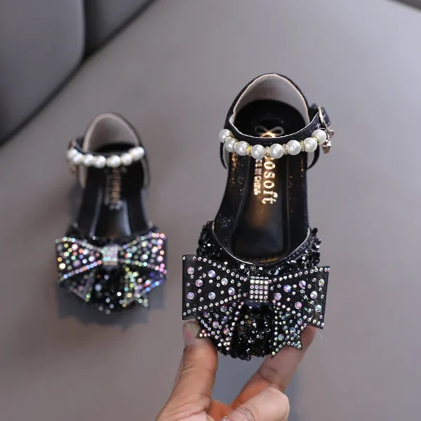 2023 Summer Princess Girls Sandals Sequins Rhinestone Bow Girls Shoes New Baby Perform Prewalker Leather Casual Shoes - Image 4