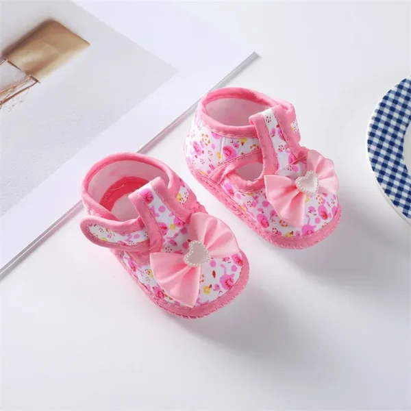 0-18months Baby Girls Flat Shoes Soft Sole Bowknot Flower Print Non-Slip Shoes For Infant Girls Indoor Outdoor First Walkers - Image 3