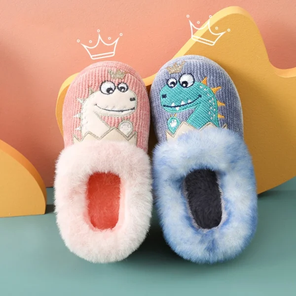 Shevalues Children Warm Plush Cotton Shoes Winter Indoor Non-slip Furry Kids Home Slippers Cute Animals Fluffy Soft Cotton Shoes - Image 2