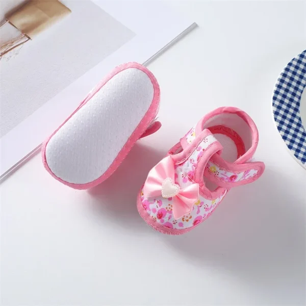 0-18months Baby Girls Flat Shoes Soft Sole Bowknot Flower Print Non-Slip Shoes For Infant Girls Indoor Outdoor First Walkers - Image 5