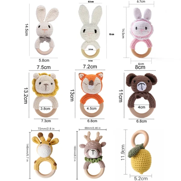 1Pc Customized Baby Teether Wooden Bracelet Crochet Rattle Toys BPA Free Crochet Lemon Bunny Rodent Rattle Newborn Toys Gift - Image 4