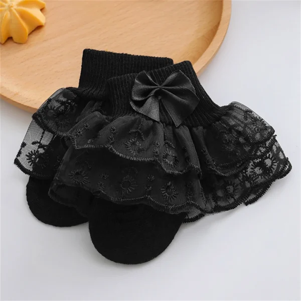 Pudcoco Infant Baby Girls Ruffle Lace Socks, Super Soft Infant Ankle Socks Princess Dress Socks with Bow 3M-2T - Image 6