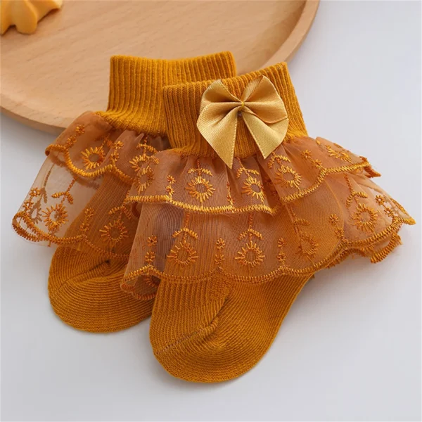 Pudcoco Infant Baby Girls Ruffle Lace Socks, Super Soft Infant Ankle Socks Princess Dress Socks with Bow 3M-2T - Image 4