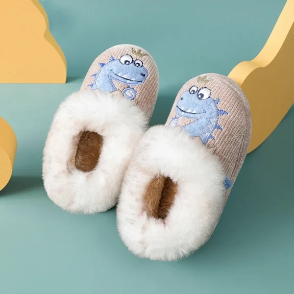 Shevalues Children Warm Plush Cotton Shoes Winter Indoor Non-slip Furry Kids Home Slippers Cute Animals Fluffy Soft Cotton Shoes