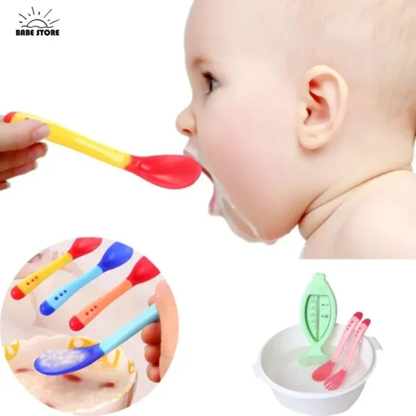 1PC Baby Spoon Heat Sensitive Temperature Sensing Spoon Suitable for Children's Silicone Head Feeding Baby Tableware - Image 2