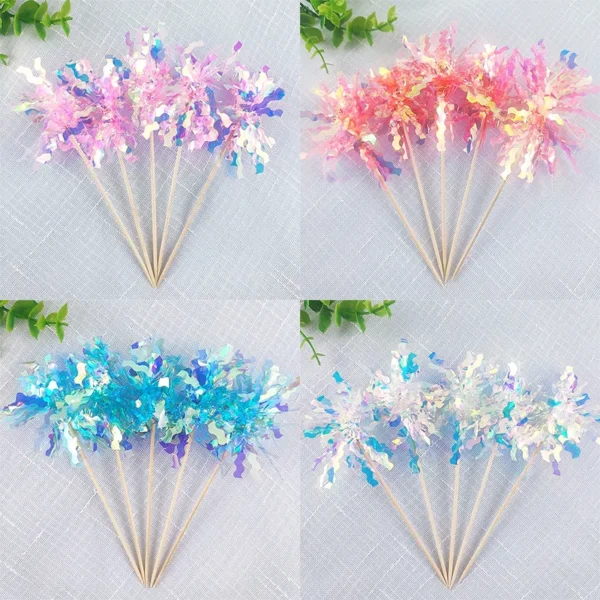 10/20Pcs Glitter Happy Birthday Cake Topper Colorful Fireworks Tassels Cupcake Topper Wedding Baby Shower DIY Dessert Cake Decor - Image 6