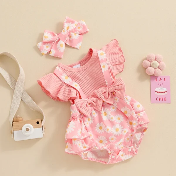 Baby Girl Clothes 3 6 9 12 18 Months Newborn Ruffle Butt Romper Daisy Overalls Jumpsuit Summer Outfit - Image 3