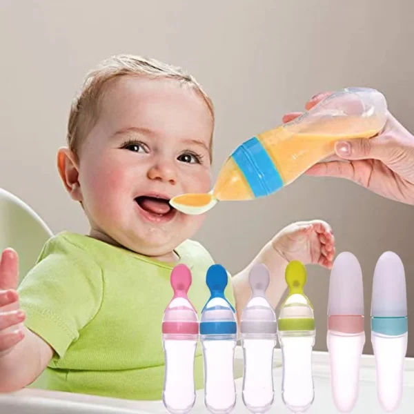 Squeezing Feeding Bottle Silicone Newborn Baby Training Rice Cereal Food Spoon Supplement Feeder Safe Useful Tableware For Kids