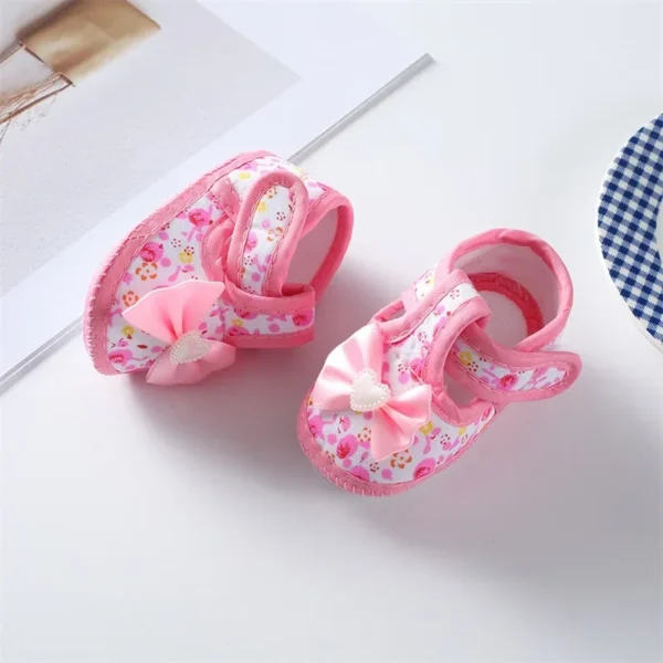 0-18months Baby Girls Flat Shoes Soft Sole Bowknot Flower Print Non-Slip Shoes For Infant Girls Indoor Outdoor First Walkers - Image 4