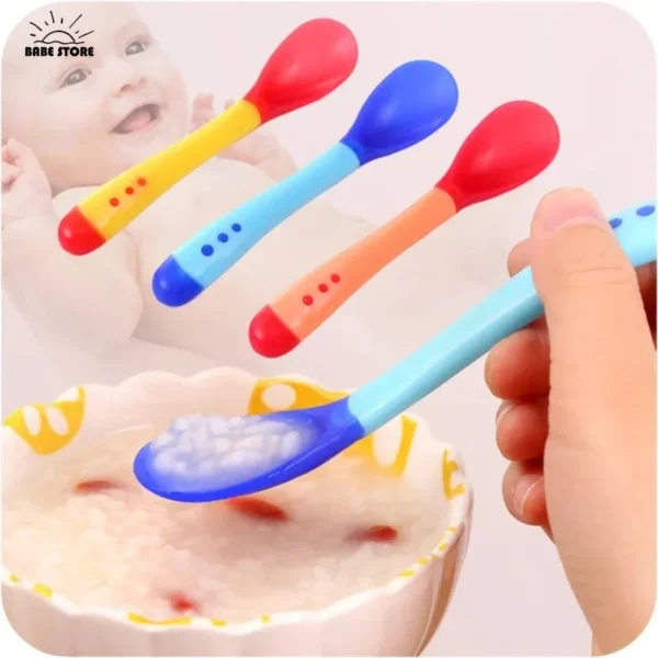 1PC Baby Spoon Heat Sensitive Temperature Sensing Spoon Suitable for Children's Silicone Head Feeding Baby Tableware