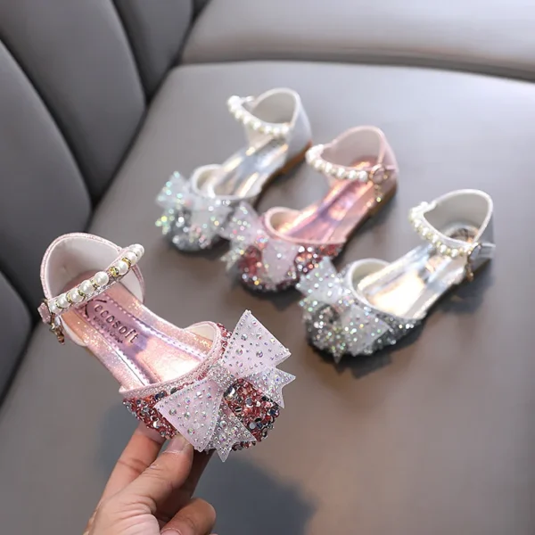 2023 Summer Princess Girls Sandals Sequins Rhinestone Bow Girls Shoes New Baby Perform Prewalker Leather Casual Shoes - Image 5