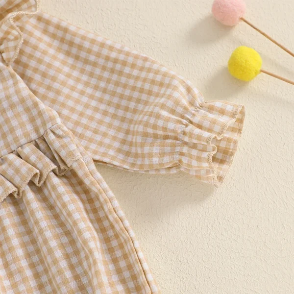 0-18M Spring Autumn Newborn Baby Girls Sweet Rompers Plaid Print Ruffles Long Sleeve Loose Jumpsuits Headband Casual Outfits - Image 5